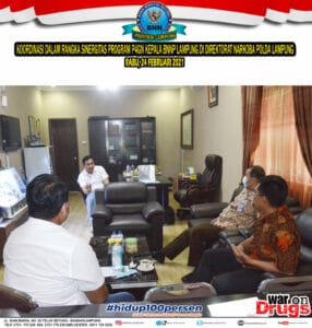 TINGKATKAN SINERGITAS PROGRAM P4GN,KA BNNP LAMPUNG KOORDINASI KELEMBAGAAN DI DITNARKOBA POLDA LAMPUNG TINGKATKAN SINERGITAS PROGRAM P4GN,KA BNNP LAMPUNG KOORDINASI KELEMBAGAAN DI DITNARKOBA POLDA LAMPUNG