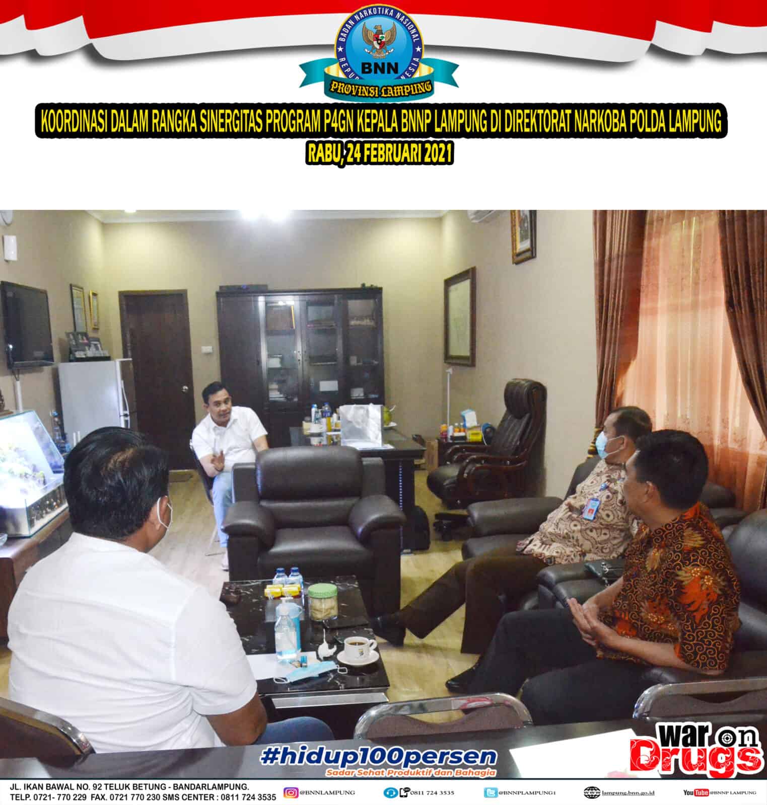 TINGKATKAN SINERGITAS PROGRAM P4GN,KA BNNP LAMPUNG KOORDINASI KELEMBAGAAN DI DITNARKOBA POLDA LAMPUNG TINGKATKAN SINERGITAS PROGRAM P4GN,KA BNNP LAMPUNG KOORDINASI KELEMBAGAAN DI DITNARKOBA POLDA LAMPUNG
